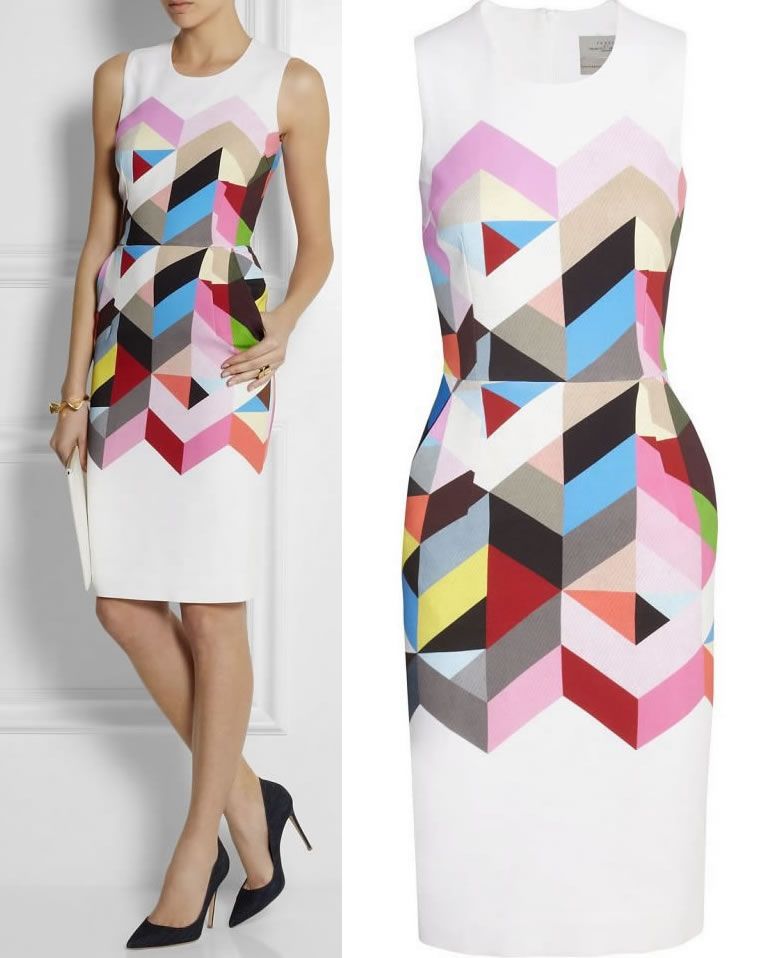 Multicolored geometric print women dress Issy stretch-crepe dresses 4958