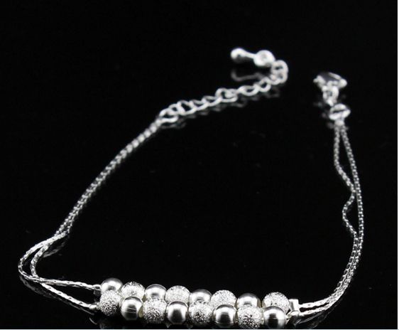 Bijoux plaqués argent 925, nouveaux bracelets de cheville à double perle, de marque, tendance 2014