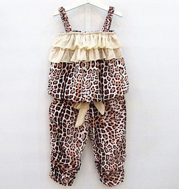Summer Girls 2pcs Sets Bambini LeopardStriped Ruffles Bretelle Top + Pantaloni Outfit Abbigliamento per bambini Vest Layered Bow Pantaloni corti Imposta H0132