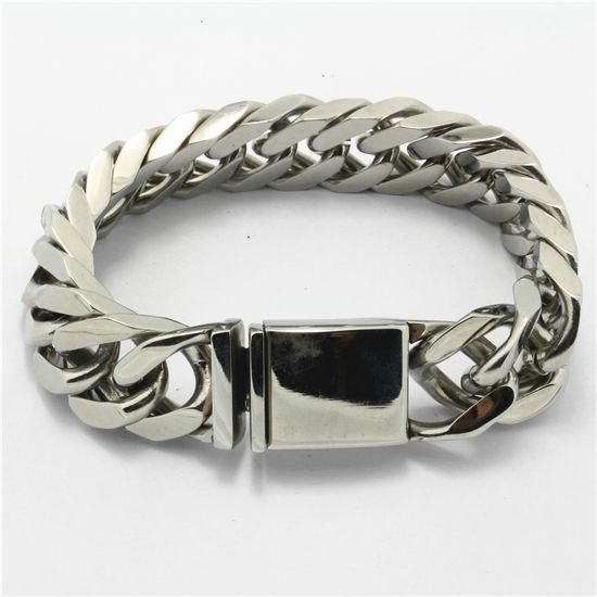 15MM Mens Boys Silver Fashion Chain Polishing Cowboy Classics Bracelet ...