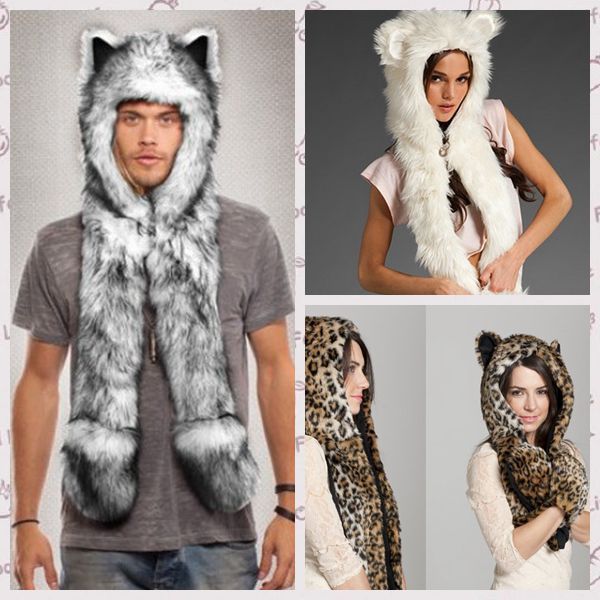 2021 Animal Hats With Paws Winter Hat Scarf And Glove Set For Men Faux