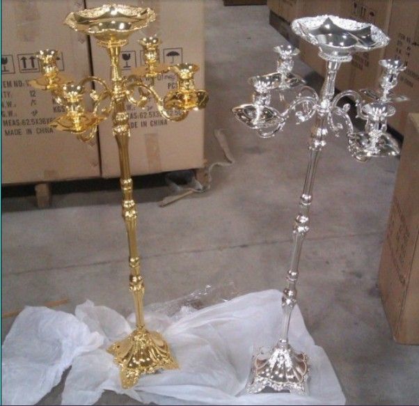 독특한 candelabra 103CM 높이 결혼식 candelabra 5 - 팔 캔들 홀더 실버 도금 촛불 스틱 꽃 그릇