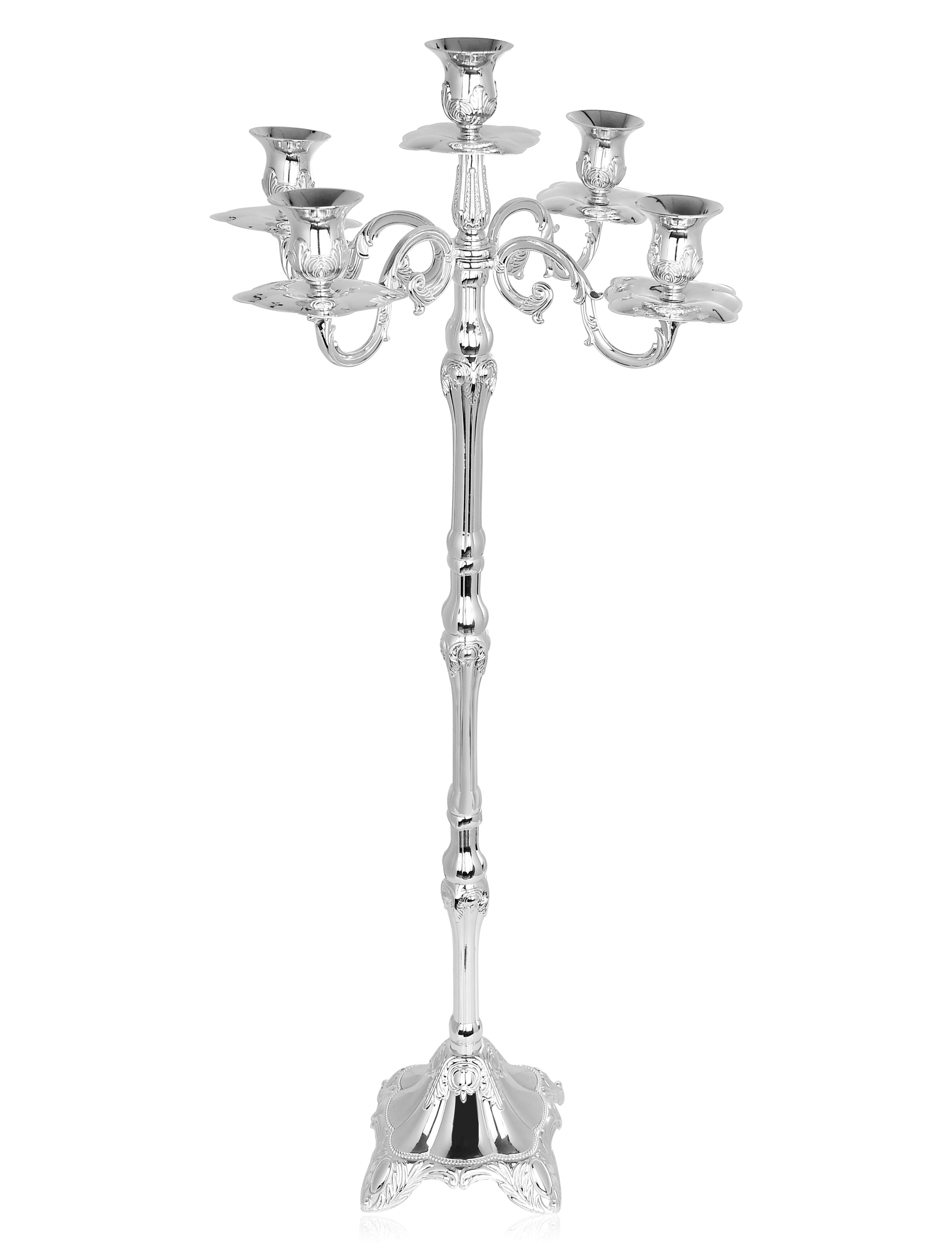 Błyszczący posrebrzany Candelabra, Enviromental Cynk Materiał 83 cm Wedding 5-broni świecznik, Kij Świeca na imprezę lub wydarzenia