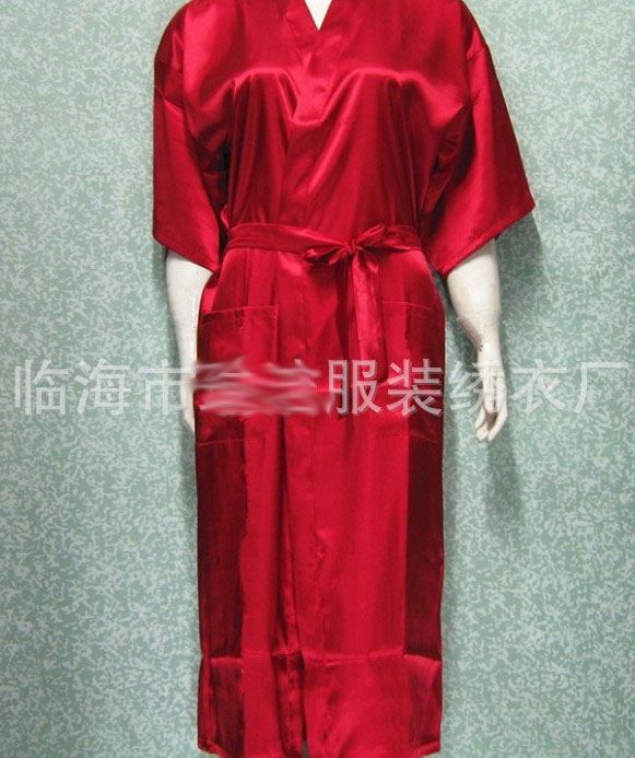 Unisex Mens Ladies Womens Solid Plain Satin Long Robe Pajama Lingerie Sleepwear Kimono Gown PJs # 3449