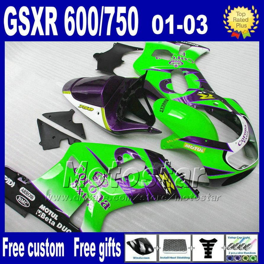 

7gifts fairings kit for suzuki k1 2001 2002 2003 gsxr600 750 blue green corona fairing aftermarket parts 0103 gsxr 600 750 lp65seat cowl, Multi-color