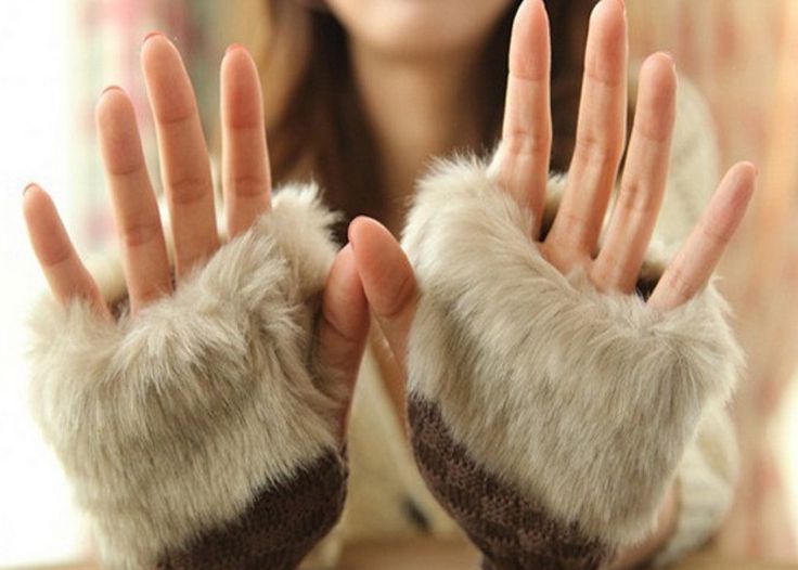 Fashion Winter Arm Warmer Fingerless Gloves Knitted Fur Trim Gloves Mitten Hot