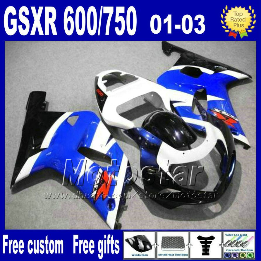

ABS plastic fairing kit for SUZUKI GSX-R 600/750 K1 2001-2003 GSXR 600 750 01 02 03 black blue white fairings set, Multi-color