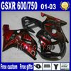 ABS Plastic Fairing Kit för Suzuki GSX-R 600/750 K1 2001-2003 GSXR 600 750 01 02 03 Road Racing Fairings Set UY37
