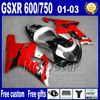 鈴木GSX-R 600/750 K1 2001-2003 GSXR 600 750 01 02 03イエローブラックフェアリングセットUY46