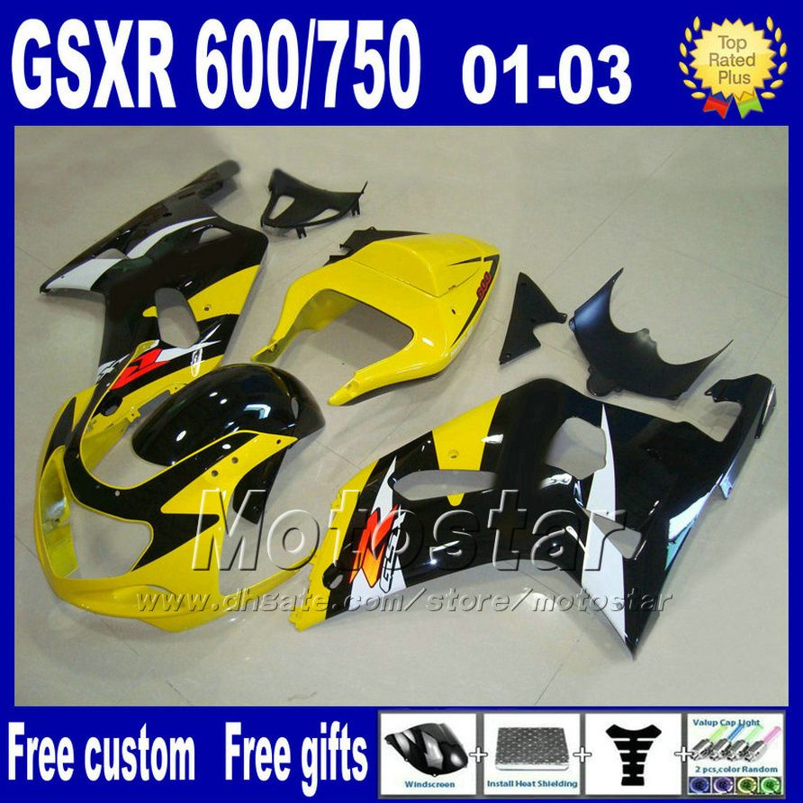 طقم أدوات التشطيب ABS البلاستيكية لسوزوكي GSX-R 600/750 K1 2001-2003 GSXR 600 750 01 02 03 مجموعة من الخيوط السوداء الصفراء