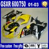 طقم أدوات التشطيب ABS البلاستيكية لسوزوكي GSX-R 600/750 K1 2001-2003 GSXR 600 750 01 02 03 مجموعة من الخيوط السوداء الصفراء