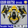 ABS Fairing Kit för Suzuki GSX-R 600/750 K1 2001-2003 GSXR 600 750 01 02 03 Yellow Black Moto Bodywork Fairings UY61