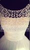 Hot Sale Casual Short Bridal Dresses Real Sample Wedding Dress Ivory Lace Appliques Beaded Sheer Neck Formal Party Gowns Exquisite Pearls