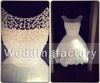 Hot Sale Casual Short Bridal Dresses Real Sample Wedding Dress Ivory Lace Appliques Beaded Sheer Neck Formal Party Gowns Exquisite Pearls