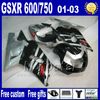 7Gifts Suzuki K1 Pireler Için Motosiklet Parçaları 2001-2003 GSX-R600 GSX-R750 01 02 03 GSXR600 / 750 ABS PERSASYON KITI Gümüş Siyah Uy74 + Koltuk Kukul