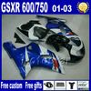 7GIFTS Części motocyklowe do Suzuki K1 WŁAŚCICZENIA 2001-2003 GSX-R600 GSX-R750 01 02 03 GSXR600 / 750 Blue White Fairing Kit UY86 + SEAT Cowl