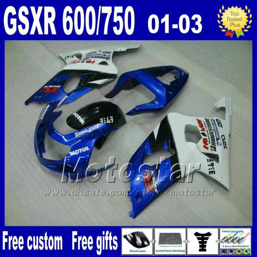 

7gifts motorcycle parts for SUZUKI K1 fairings 2001-2003 GSX-R600 GSX-R750 01 02 03 GSXR600/750 blue white fairing kit Uy83+Seat Cowl, Multi-color