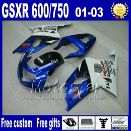 7gifts motorcycle parts for SUZUKI K1 fairings 2001-2003 GSX-R600 GSX-R750 01 02 03 GSXR600/750 blue white fairing kit Uy83+Seat Cowl