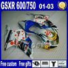 7GIFTS Części motocyklowe do Suzuki K1 WŁAŚCICZENIA 2001-2003 GSX-R600 GSX-R750 01 02 03 GSXR600 / 750 Blue White Fairing Kit UY86 + SEAT Cowl