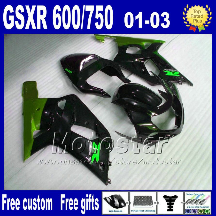 Verkleidungsset für Suzuki GSX-R 600/750 K1 2001–2003, grün-schwarze Karosserieverkleidungen GSX R 600 750 01 02 03 Uy97 7Geschenke