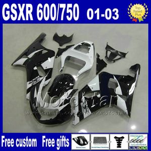 Road Racing Fairing Kit för Suzuki 2001-2003 GSXR600 GSXR750 Vit svarta Fairings Aftermarket GSX R600 / 750 K1 01 02 03 HJ56 7GIFTS