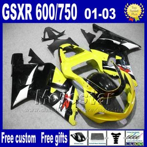 7GIFTS Pełny Zestaw Fearing dla Suzuki K1 2001 2002 2003 GSX-R600 GSX-R750 Black Yellow Motorcycle Fairings 01 02 03 GSX R600 / 750 + SEAT Cowl