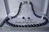 Nya fina pärla smycken äkta runda 18inches 9-10mm svart pärlor halsband örhängen set