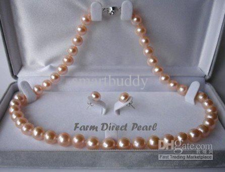 Äkta naturliga 18 '' South Sea 8-9mm rosa pärlor halsband örhänge331l