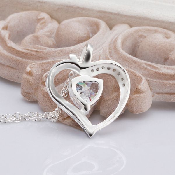 Zircon Heart Pendant Necklace Fashion Jewelry 925 silver plated wedding gifts for women Top Quality 