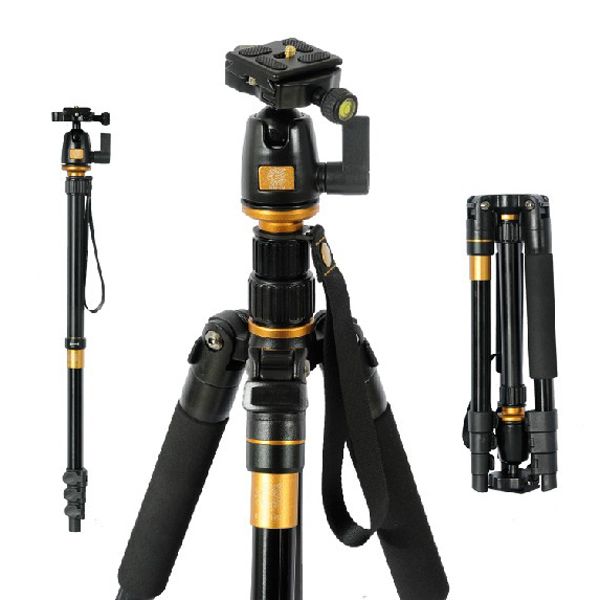 Atualizado Q-555 Portátil 2 em 1 de Alumínio Tripé Monopé Kit de Carregamento 8 KG + Bola Cabeça + Saco Q555 Para Câmera SLR Canon Nikon Fotografia de Viagem