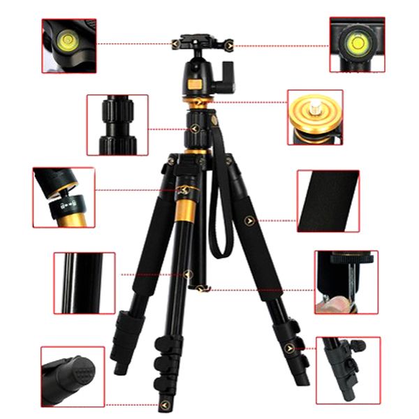 Güncellenmiş Q-555 Taşınabilir 2 1 Alüminyum Tripod Monopod Kiti Yükleme 8 KG + Ball Head + Çanta Q555 Kamera SLR Canon Nikon Için Seyahat Fotoğrafçılığı