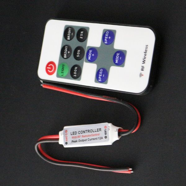 Mini contrôleur LED RF couleur unique, avec télécommande sans fil, Mini variateur pour bande lumineuse Led 5050/3528, 5-24V, 2 pièces