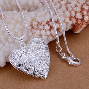 Collana con pendenti con medaglioni con foto a cuore + catene da 20 '' in argento sterling 925 per i regali delle vacanze