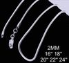 2mm dikke slangenkettingen 50 stks / partij Mixed 16 '' 18 '' 20 '' 22 '' 24 '' Korte lange ketens Breedte C010 925 Sterling Zilver voor Hangers Charms Gift