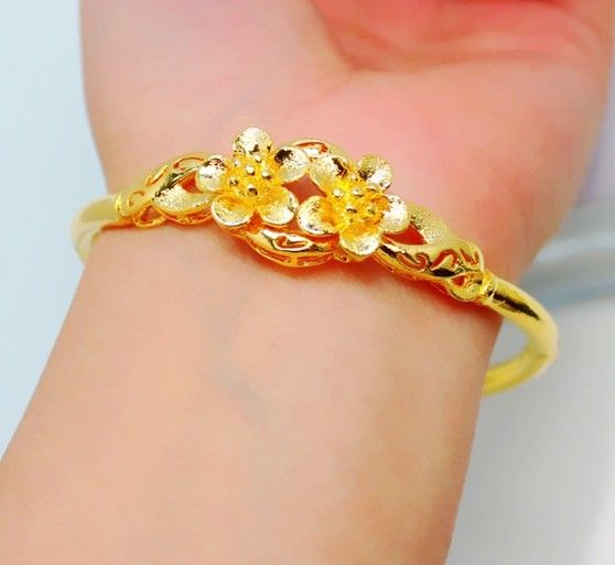 Exquisite Twin Flower Bangle, Braut vergoldet Armband, Hochzeit Zubehör alluvial Gold / hohe künstliche Goldschmuck für Frauen