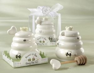 Ceramic Meant to Bee Honey Jar Honey Pot with Wooden Dipper Wedding Party Favors Gifts KD1