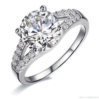 Wholesale  -  2ct SONA合成ダイヤモンドリング用女性のウェディングバンド婚約指輪シルバーホワイトゴールドメッキ素敵な約束Prong Setting