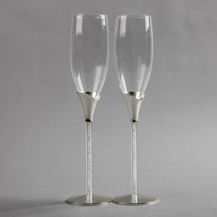 2014 New Design Shiny Silver Plated Champagne Glass With Zircon