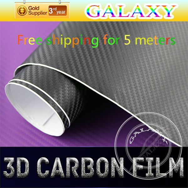 Free Shipping 1.52m x5m High Quality & Inexpensive 3D Carbon Fiber Adhesive Vinyl Paper Rolls With Air Free Car Stickers Wrapping Vinyl Film