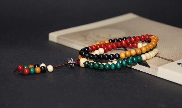 Brins multicolore 6mm 8mm 108 perles de bois de santal japa chapelet prière mala tibétain bouddhiste méditation perlée bracelet de corde