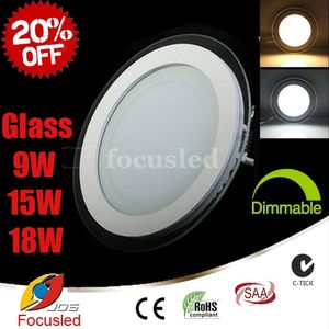 20% OFF-Glass Surface 9W 15W 18W LED Panel Light SMD5730 Downlights Round Fixture Ceiling Down Lights Lamps+Power Supply+Dimmable/Non CE SAA