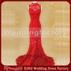 Elegante encaje rojo Cheongsam vestido de novia chino sirena cuello alto sin mangas pura hasta el suelo vestidos de novia por encargo