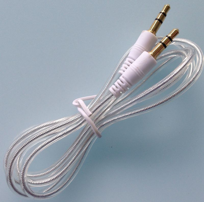 3.5mm Stereo Audio Aux Cable Crystal Transparent Wire Auxiliary Cords Jack Man till Man 1m 3ft För Telefon Mobiltelefon / 