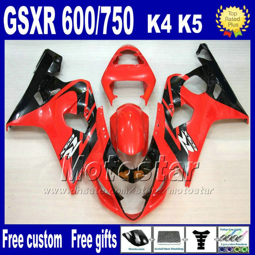 선물 7 개 SUZUKI GSXR 용 페어링 키트 600 750 2004 2005 GSXR600 K4 GSXR750 04 05 레드 블랙 프리 사이즈 페어링 차체 세트 Fb32