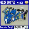 7 presentes Kit de carenagem para SUZUKI GSXR 600 750 2004 2005 carenagem de K4 GSX-R600 04 GSX-R750 05 preto branco azul motobike conjuntos Fb98