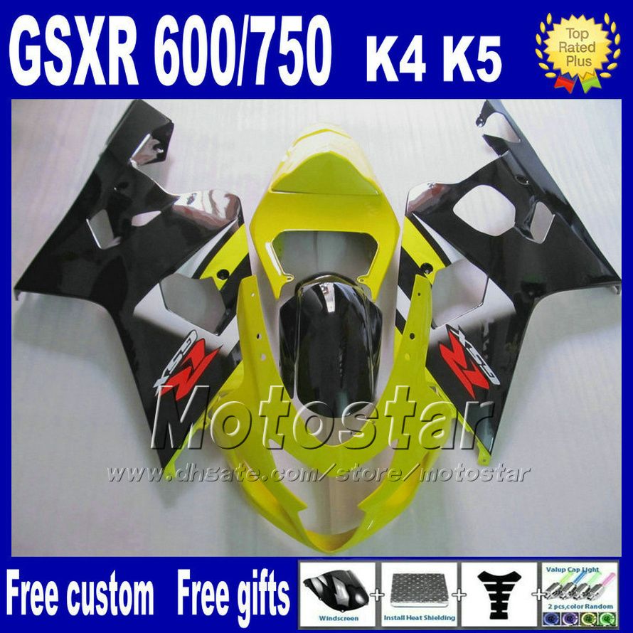 Motorfiets stroomlijnkappen voor SUZUKI GSXR 600 750 2004 2005 geel zwart ABS plastic kuip body kits K4 GSX-R 600/750 04 05 Hj4