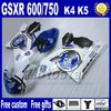 スズキGSXR 600 750 2004 2005ホワイトブルーラッキーストライクプラスチックフェアリングボディキットK4 GSX-R 600/750 04 05 HJ10