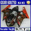 SUZUKI GSX-R600 / 750 2004 오토바이 용 부품 7 개 블루 화이트 블랙 페어링 키트 K4 페어링 키트 GSXR600 04 GSXR750 05 Hj22