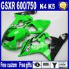 7 Hediyeler ABS Aziz Vücut Kitleri Suzuki GSX-R600 GSX-R750 2004 2005 K4 Yeşil Siyah Yüzemeler Bodywork Kiti GSX-R600 / 750 04 05 HJ54