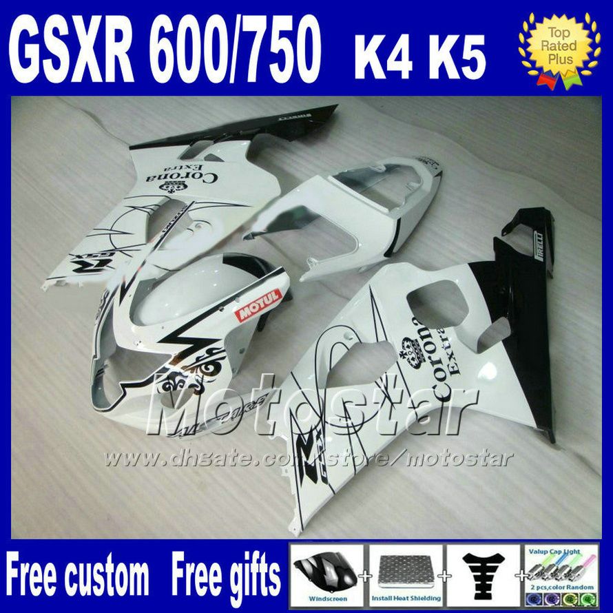 ABS Fairing kiti SUZUKI GSXR 600 750 2004 2005 K4 beyaz siyah Corona için fitings kaportalar GSX-R600 / 750 04 05 Np51